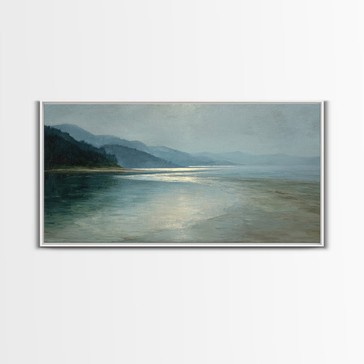 Misty Lake Scene Framed Canvas Print, Bathroom Art, Room Decor, Bathroom Decor, Spa, Custom Pet Portrait, Bathroom Wall Art, BAT-2x1-29