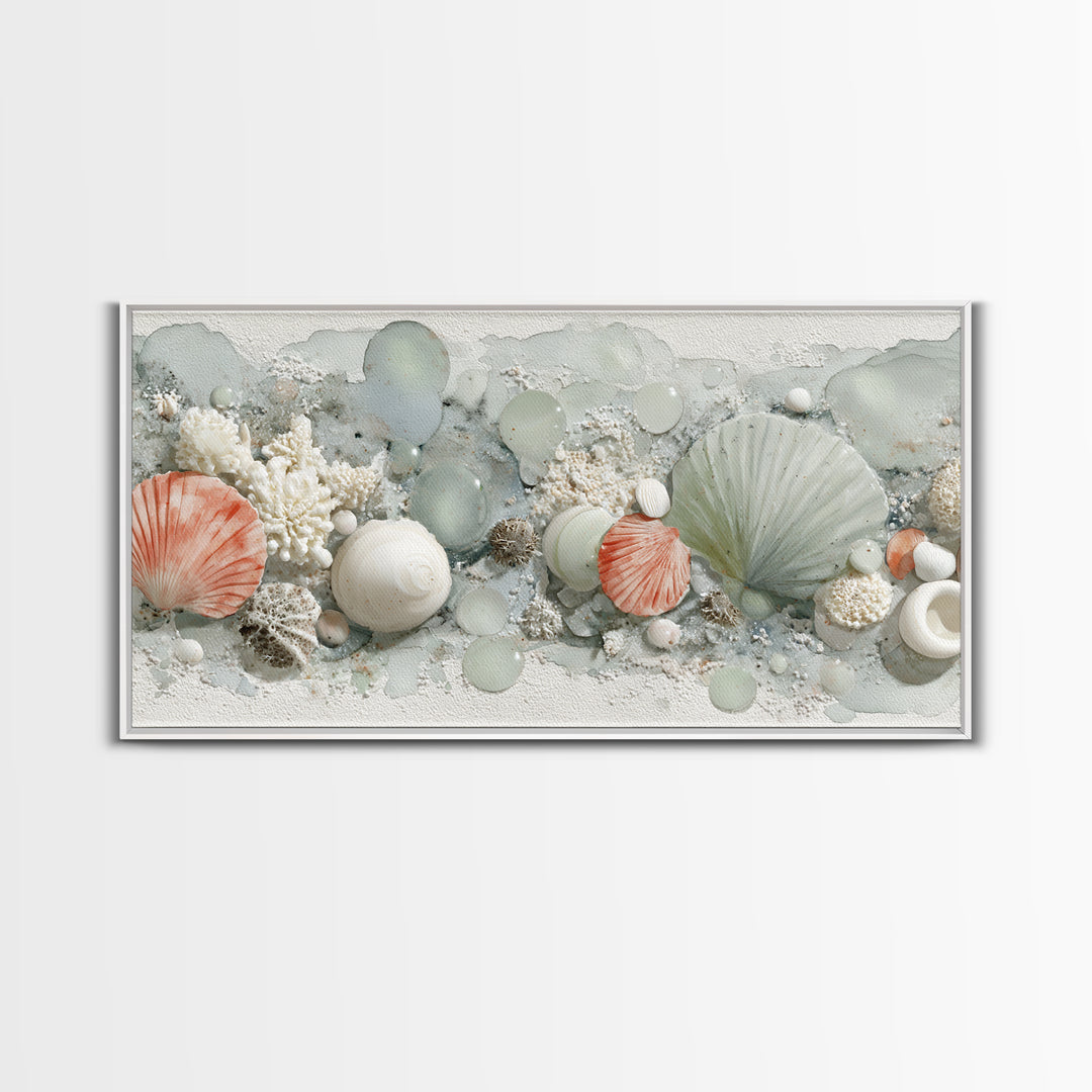 Coral and Shell Arrangement Canvas Print, Bathroom Art, Printable Wall Art, Bathroom Decor, Fine Art, Spa, Bathroom Wall Decor, BAT-2x1-31