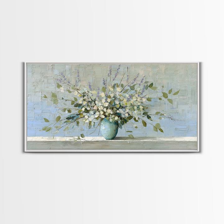 Lavender Sprigs in a Ceramic Vase Canvas Print, Bathroom Art, Minimalist Decor, Bathroom Decor, Oil Painting, Spa, Wall Hanging, BAT-2x1-32