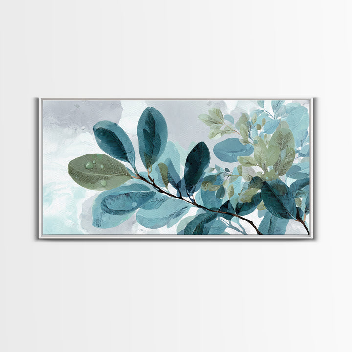 Tropical Leaf Silhouette Framed Canvas Print, Bathroom Art, Fine Art Print, Bathroom Decor, Watercolor Art, Spa, Poster, BAT-2x1-34