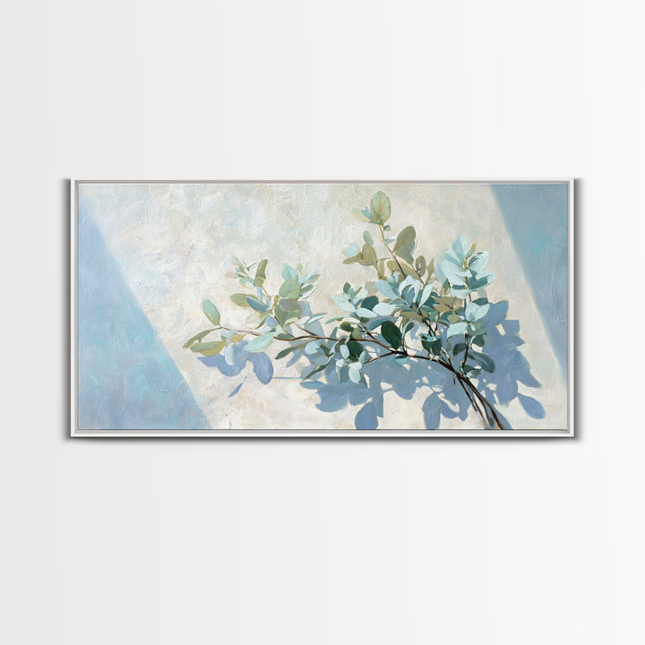 Sunlit Window Plant Shadow on Plaster Framed Canvas Print, Bathroom Art, Bathroom Print, Bathroom Decor, Watercolor Art, Spa, BAT-2x1-38