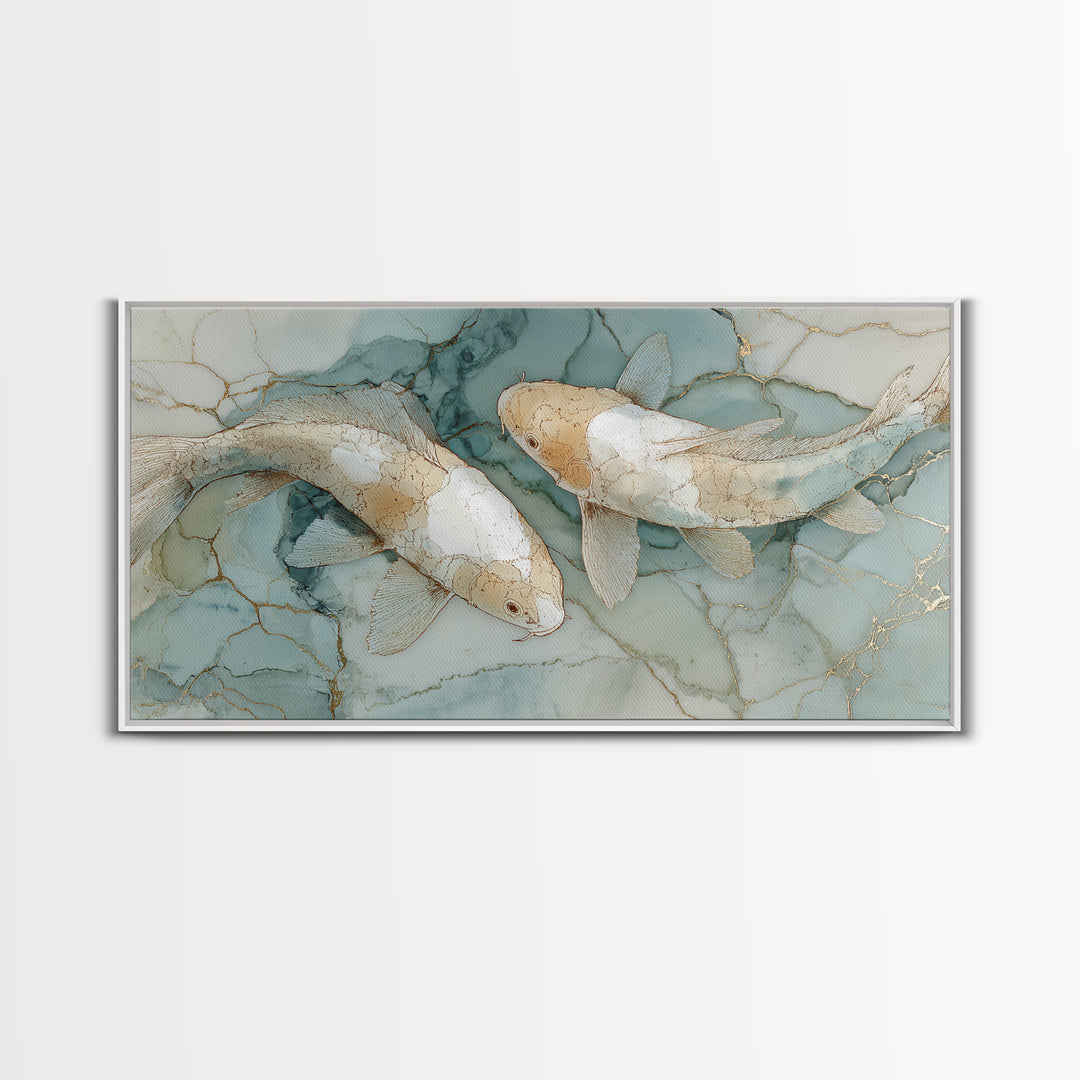 Minimal Koi Fish Swimming Through Clear Water Canvas Print, Bathroom Art, Boho Decor, Bathroom Decor, Fine Art, Spa, Printable, BAT-2x1-4