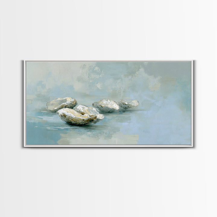 Oyster Shell Study Framed Canvas Print, Bathroom Art, Gallery Decor, Bathroom Decor, Fine Art, Spa, Minimalist Decor, BAT-2x1-42