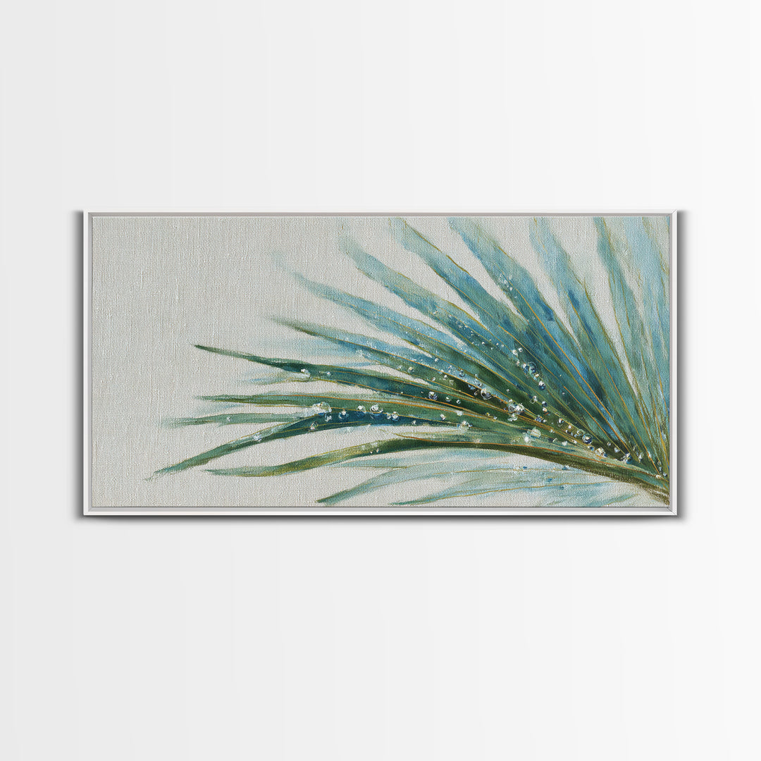 Simple Palm Frond on Off White Linen Framed Canvas Print, Bathroom Art, Poster, Bathroom Decor, Fine Art, Spa, Digital Print, BAT-2x1-43