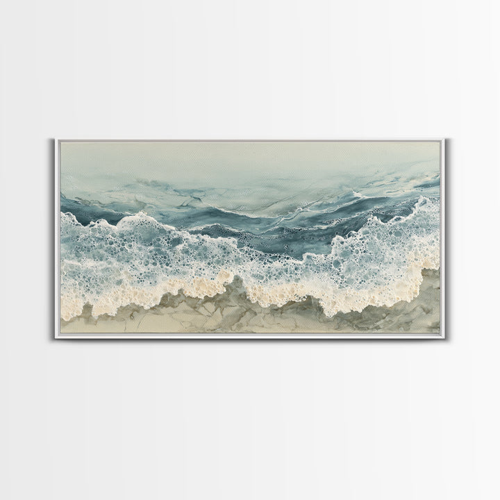 Calming Blue Ocean Wave Study Framed Canvas Print, Bathroom Art, Contemporary Art, Bathroom Decor, Oil Painting, Spa, BAT-2x1-45