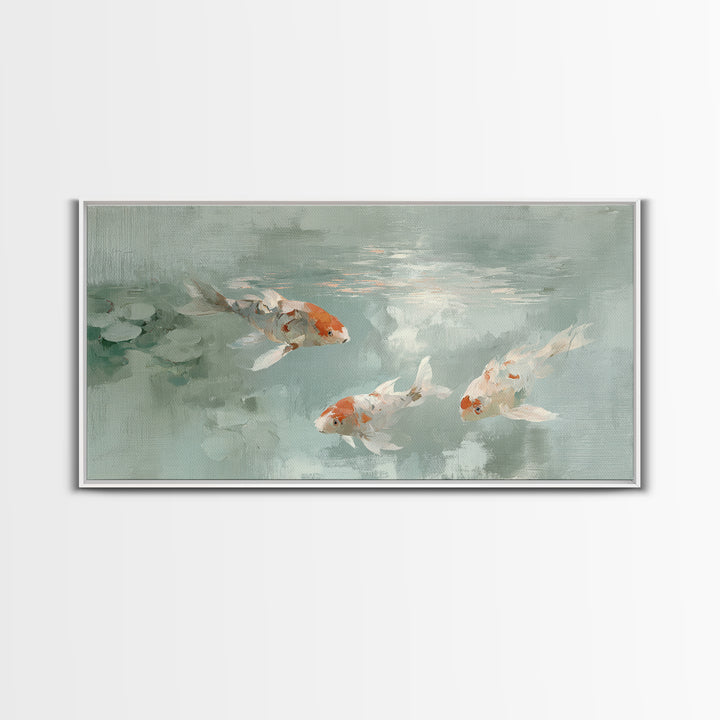 Minimal Koi Fish Swimming Through Clear Water Canvas Print, Bathroom Art, Digital Art, Bathroom Decor, Fine Art, Spa, BAT-2x1-52