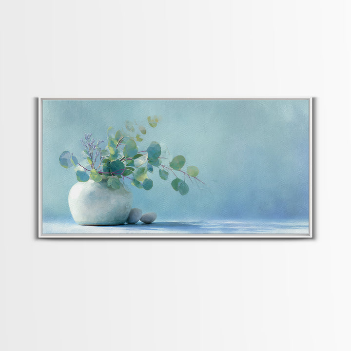 Lavender Sprigs in a Ceramic Vase Framed Canvas Print, Bathroom Art, Printable, Bathroom Decor, Fine Art, Spa, Bathroom Prints, BAT-2x1-56