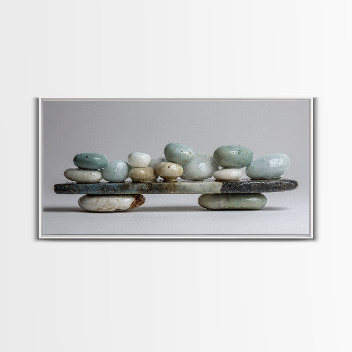 Monochrome Pebble Stack Canvas Print, Bathroom Art, Textured Painting, Bathroom Decor, Fine Art, Spa, Bathroom Wall Art, BAT-2x1-57