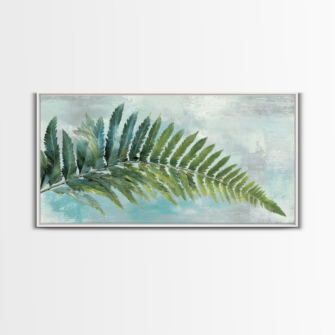Green Fern Frond Closeup Framed Canvas Print, Bathroom Art, Modern Decor, Bathroom Decor, Fine Art, Spa, Home Decor, Poster, BAT-2x1-6