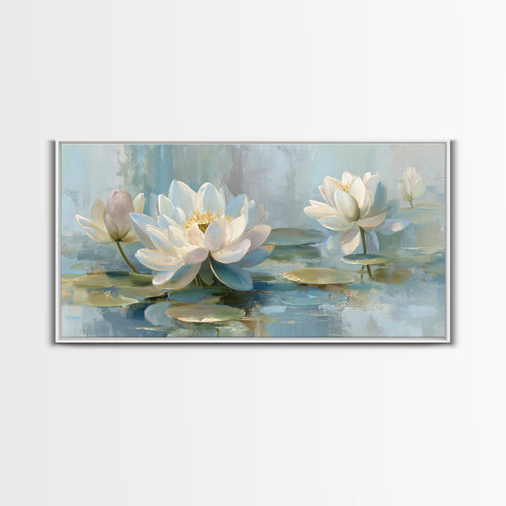 Lotus Flower Floating on Calm Water Canvas Print, Bathroom Art, Digital Wall Art, Bathroom Decor, Oil Painting, Spa, BAT-2x1-64