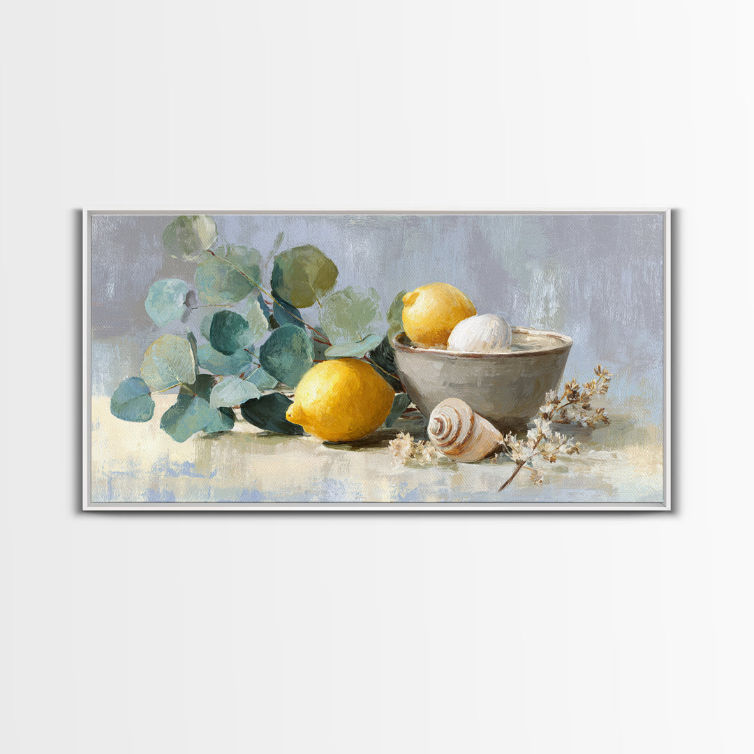 Lemon and Botanical Still Life Canvas Print, Bathroom Art, Bathroom Decor, Watercolor Art, Spa, Framed Wall Art, BAT-2x1-74