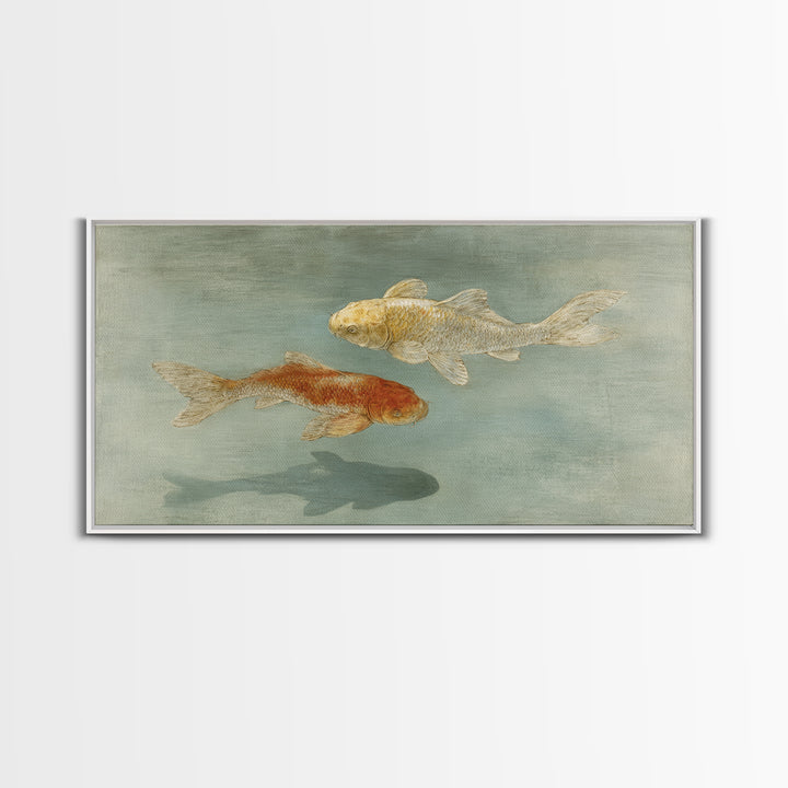 Minimal Koi Fish Swimming Through Clear Water Canvas Print, Bathroom Art, Digital Print, Bathroom Decor, Fine Art, Spa, BAT-2x1-76