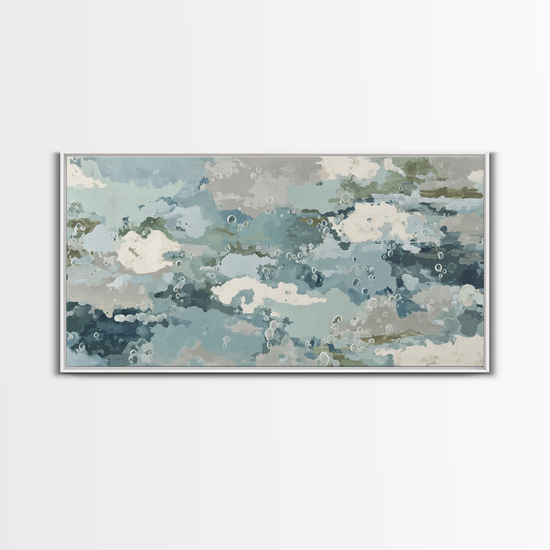 Soft Cloud and Rain Composition Framed Canvas Print, Bathroom Art, Unique Wall Art, Bathroom Decor, Spa, Gallery Decor, BAT-2x1-87