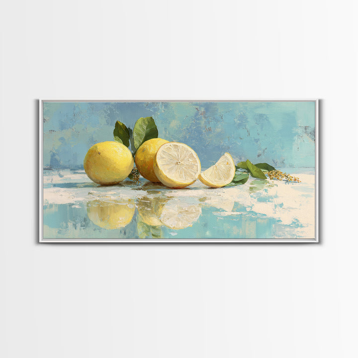 Lemon and Botanical Still Life Canvas Print, Bathroom Art, Bathroom Decor, Watercolor Art, Spa, Framed Wall Art, BAT-2x1-98