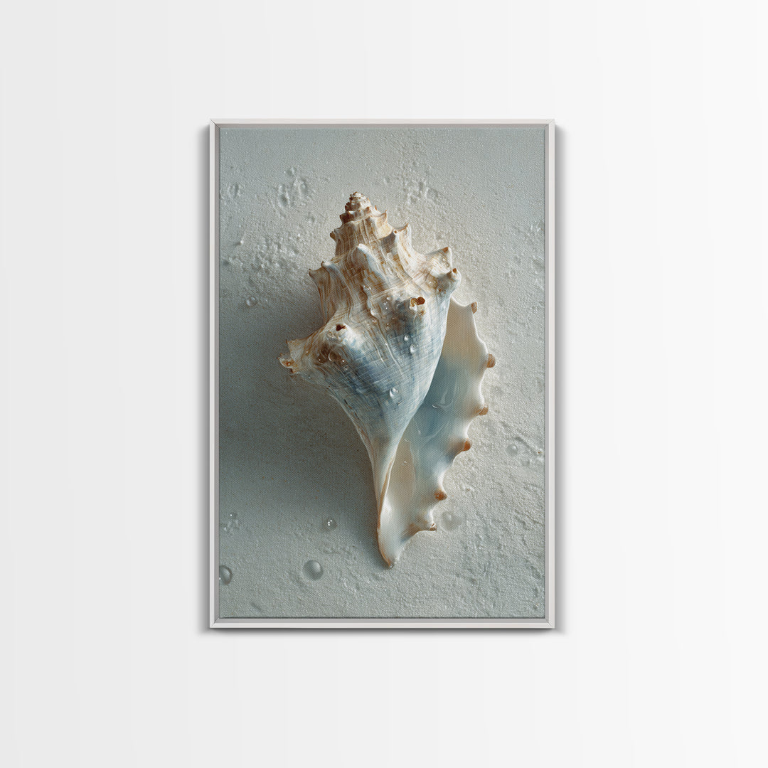 Minimal Seashell Still Life on Pale Sand Canvas Print, Bathroom Art, Modern Wall Art, Bathroom Decor, Abstract Art, Spa, BAT-2x3-11