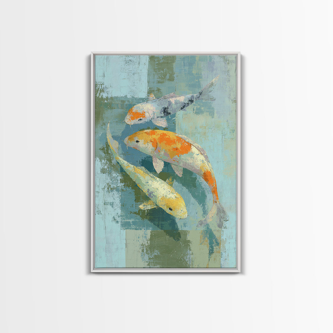 Minimal Koi Fish Swimming Through Clear Water Canvas Print, Bathroom Art, Canvas Wall Art, Bathroom Decor, Fine Art, Spa, BAT-2x3-16
