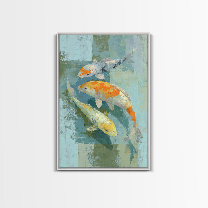 Minimal Koi Fish Swimming Through Clear Water Canvas Print, Bathroom Art, Canvas Wall Art, Bathroom Decor, Fine Art, Spa, BAT-2x3-16