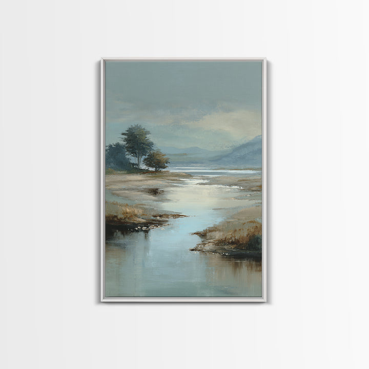 Misty Lake Scene Framed Canvas Print, Bathroom Art, Textured Painting, Bathroom Decor, Fine Art, Spa, Bathroom Wall Art, BAT-2x3-17