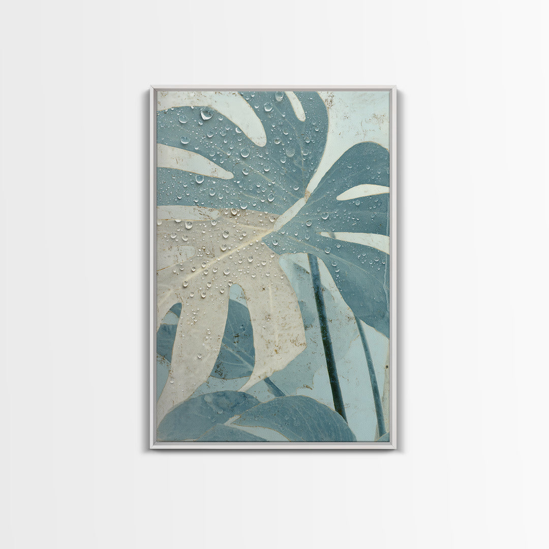 Tropical Leaf Silhouette Framed Canvas Print, Bathroom Art, Statement Artwork, Bathroom Decor, Fine Art, Spa, Digital Art, BAT-2x3-22
