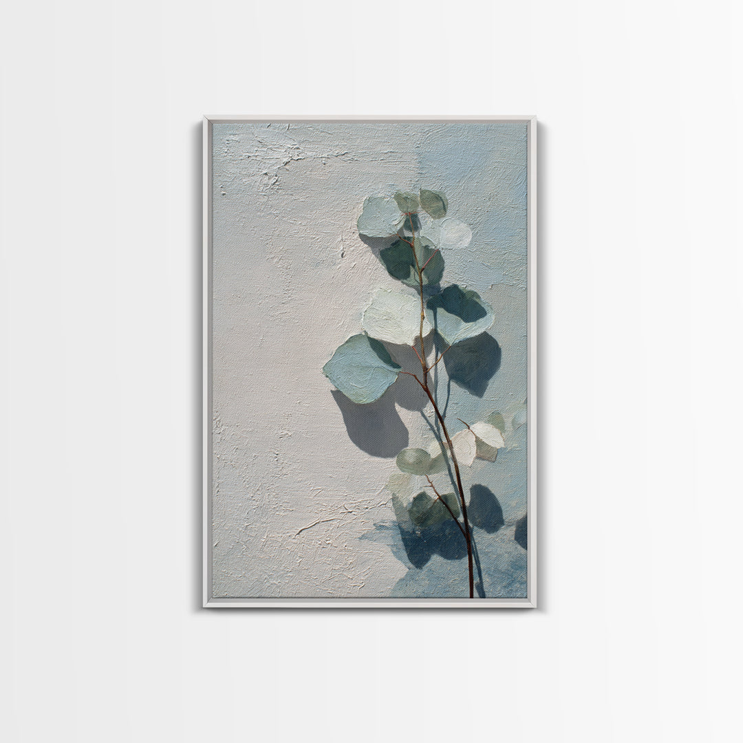 Sunlit Window Plant Shadow on Plaster Framed Canvas Print, Bathroom Art, Gallery Decor, Bathroom Decor, Abstract Art, Spa, BAT-2x3-26