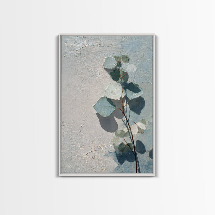 Sunlit Window Plant Shadow on Plaster Framed Canvas Print, Bathroom Art, Gallery Decor, Bathroom Decor, Abstract Art, Spa, BAT-2x3-26