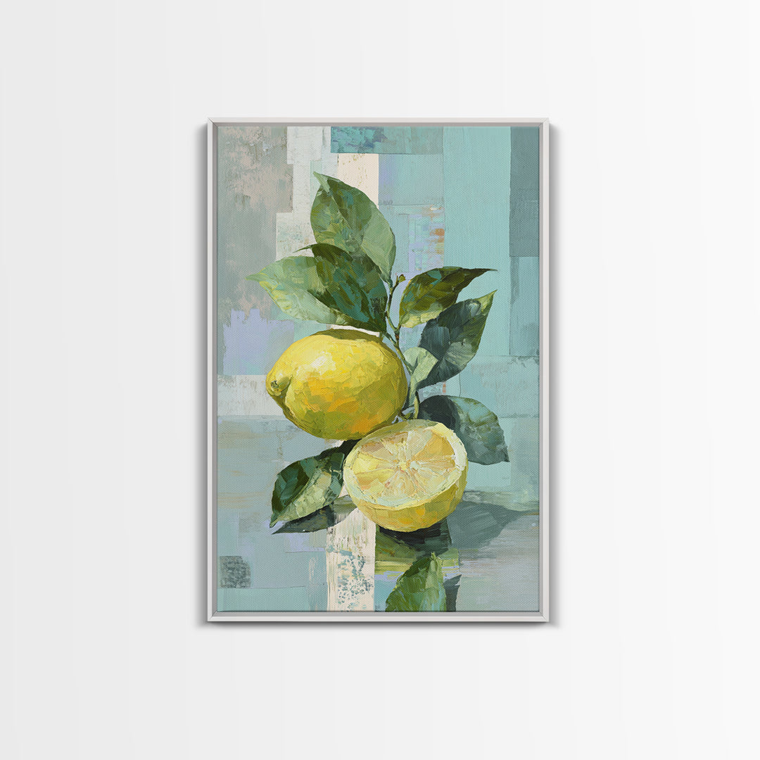 Lemon and Botanical Still Life Framed Canvas Print, Bathroom Art, Art Print, Bathroom Decor, Fine Art, Spa, Custom Pet Portrait, BAT-2x3-38