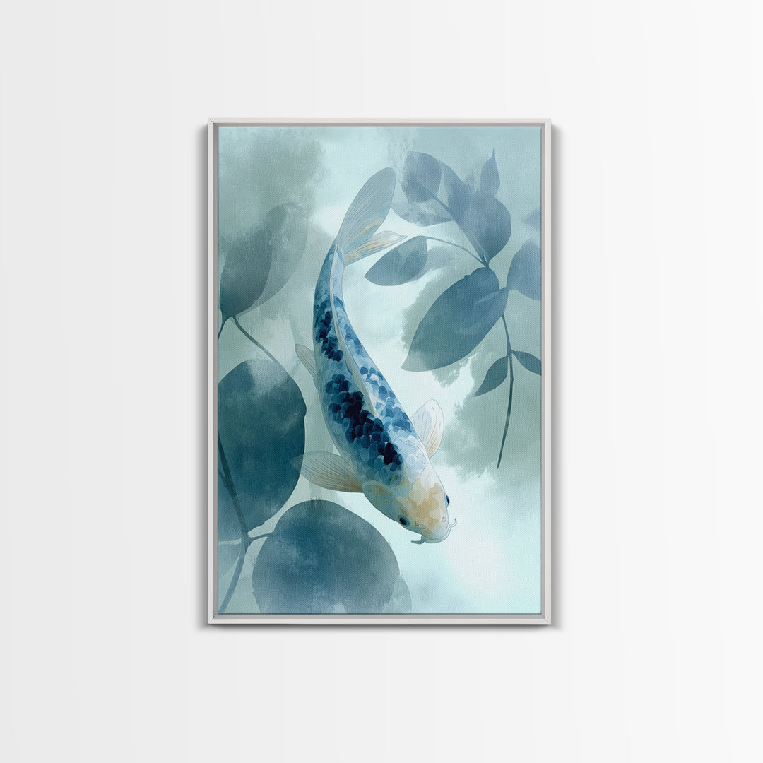 Minimal Koi Fish Swimming Through Clear Water Canvas Print, Bathroom Art, Minimalist Wall Art, Bathroom Decor, Fine Art, Spa, BAT-2x3-40