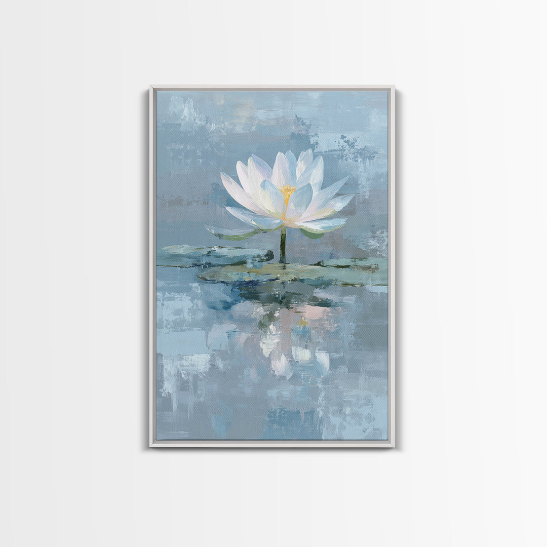Lotus Flower Floating on Calm Water Framed Canvas Print, Bathroom Art, Halloween Art, Bathroom Decor, Fine Art, Spa, BAT-2x3-52