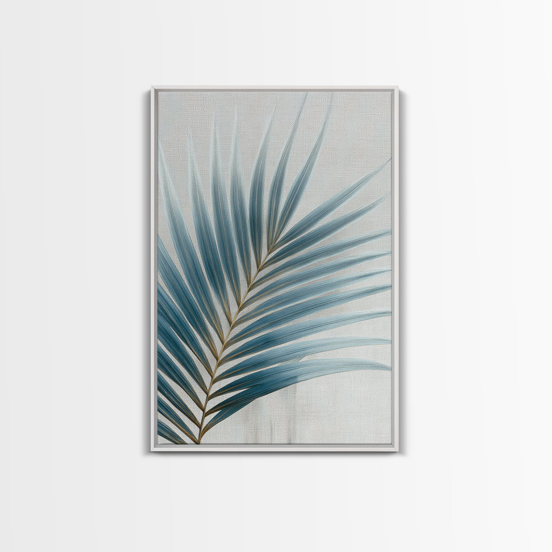 Simple Palm Frond on Off White Linen Framed Canvas Print, Bathroom Art, Bathroom Print, Bathroom Decor, Fine Art, Spa, BAT-2x3-55