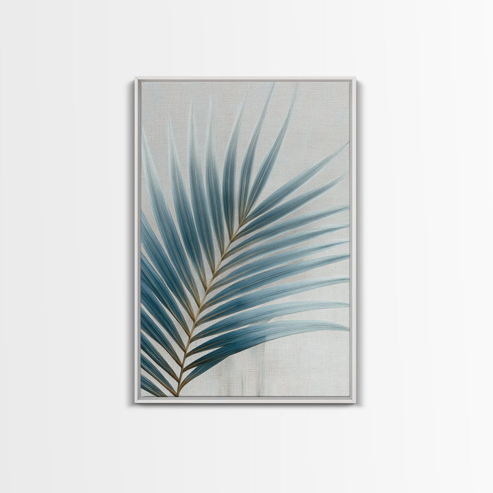 Simple Palm Frond on Off White Linen Framed Canvas Print, Bathroom Art, Bathroom Print, Bathroom Decor, Fine Art, Spa, BAT-2x3-55