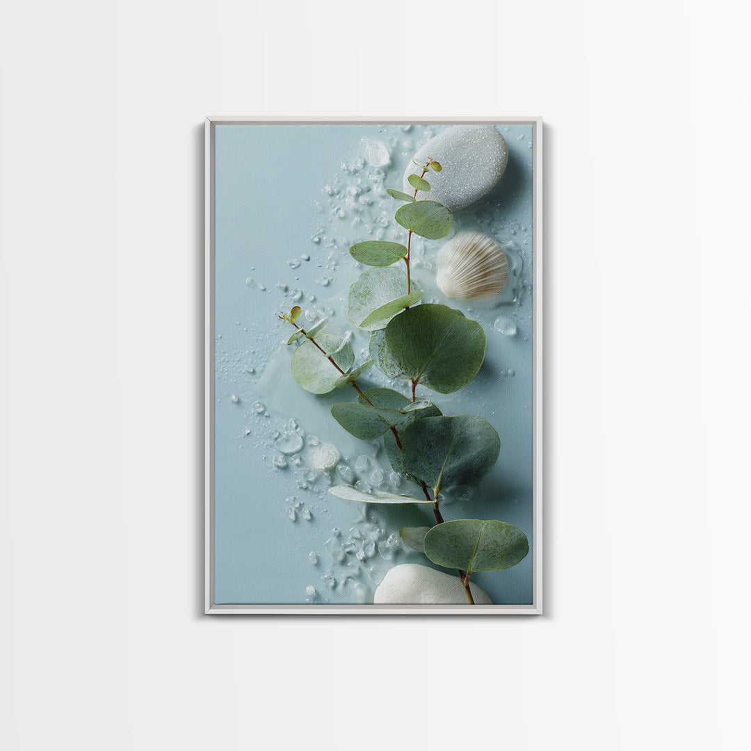 Spa Eucalyptus Branch Canvas Print, Bathroom Art, Contemporary Art, Bathroom Decor, Spa, Framed Wall Art, Dog Portrait, BAT-2x3-58