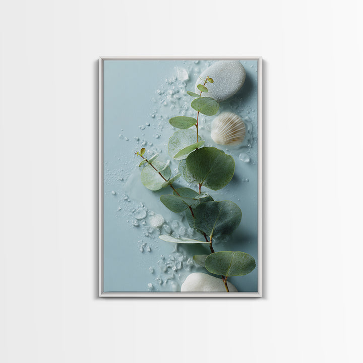 Spa Eucalyptus Branch Canvas Print, Bathroom Art, Contemporary Art, Bathroom Decor, Spa, Framed Wall Art, Dog Portrait, BAT-2x3-58