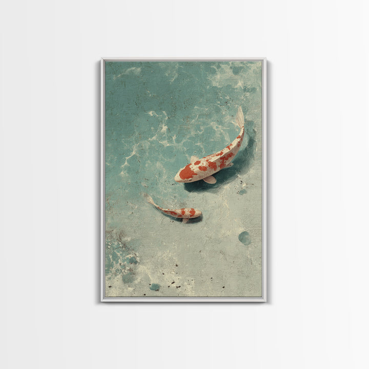Minimal Koi Fish Swimming Through Clear Water Framed Canvas Print, Bathroom Art, Gallery Decor, Bathroom Decor, Fine Art, Spa, BAT-2x3-64