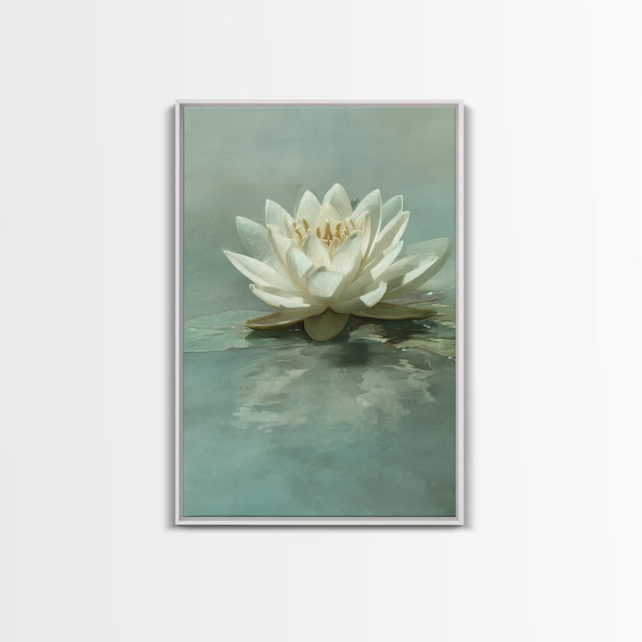 Lotus Flower Floating on Calm Water Framed Canvas Print, Bathroom Art, Digital Wall Art, Bathroom Decor, Fine Art, Spa, BAT-2x3-76