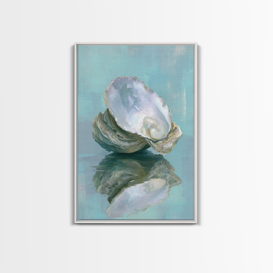 Oyster Shell Study Framed Canvas Print, Bathroom Art, Minimalist Decor, Bathroom Decor, Spa, Wall Hanging, Framed Wall Art, BAT-2x3-78