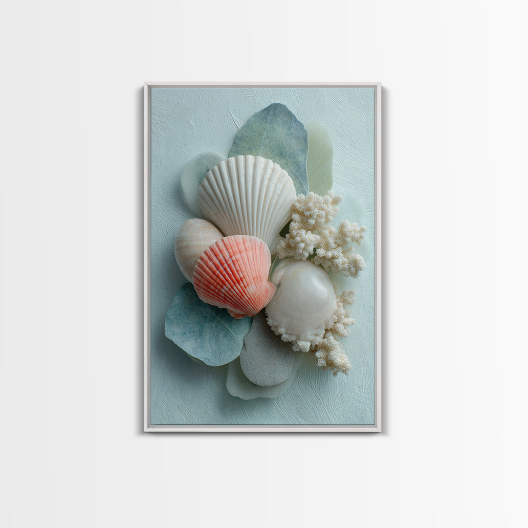 Coral and Shell Arrangement Canvas Print, Bathroom Art, Printable Wall Art, Bathroom Decor, Fine Art, Spa, Bathroom Wall Decor, BAT-2x3-91
