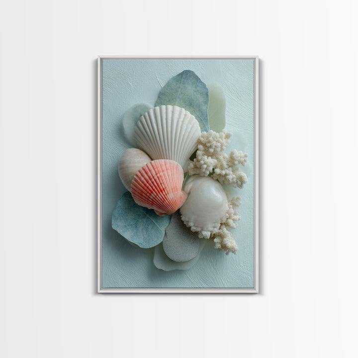 Coral and Shell Arrangement Canvas Print, Bathroom Art, Printable Wall Art, Bathroom Decor, Fine Art, Spa, Bathroom Wall Decor, BAT-2x3-91