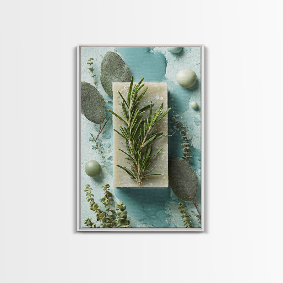 Botanical Bath Herb Arrangement Framed Canvas Print, Bathroom Art, Printable, Bathroom Decor, Watercolor Art, Spa, BAT-2x3-97