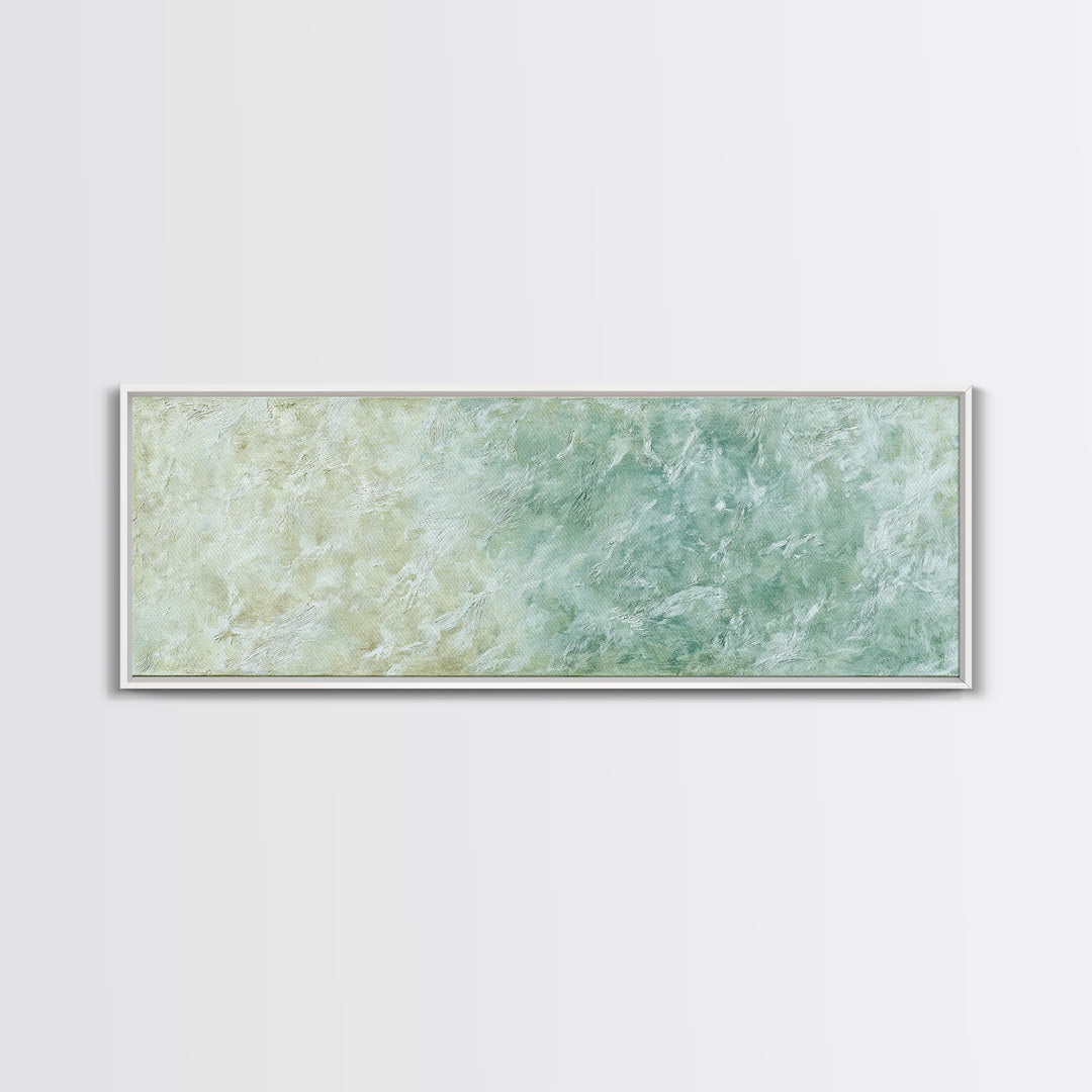 Sunlit Window Plant Shadow on Plaster Framed Canvas Print, Bathroom Art, Textured Painting, Bathroom Decor, Fine Art, Spa, BAT-3x1-10