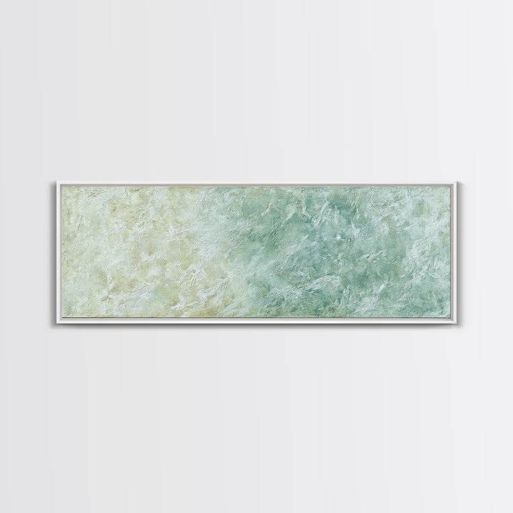 Sunlit Window Plant Shadow on Plaster Framed Canvas Print, Bathroom Art, Textured Painting, Bathroom Decor, Fine Art, Spa, BAT-3x1-10