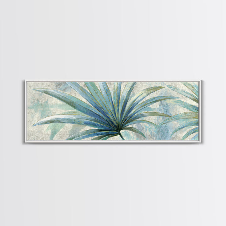 Simple Palm Frond on Off White Linen Framed Canvas Print, Bathroom Art, Minimalist Wall Art, Bathroom Decor, Fine Art, Spa, BAT-3x1-15