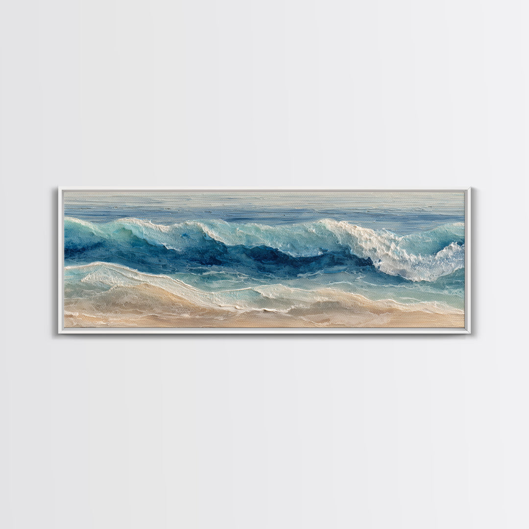 Calming Blue Ocean Wave Study Framed Canvas Print, Bathroom Art, Wall Hanging, Bathroom Decor, Fine Art, Spa, Modern Art, BAT-3x1-17