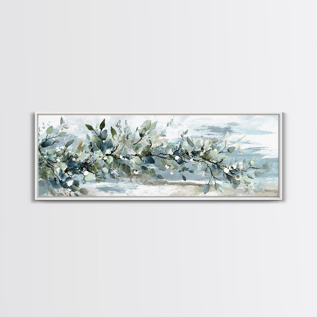 Spa Eucalyptus Branch Framed Canvas Print, Bathroom Art, Printable, Bathroom Decor, Watercolor Art, Spa, Bathroom Prints, BAT-3x1-18