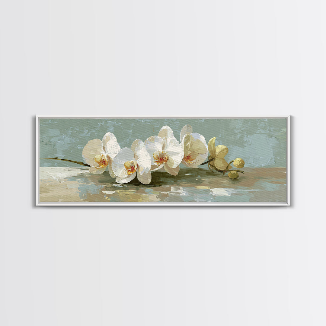 White Orchid on Warm Stone Background Canvas Print, Bathroom Art, Minimalist Wall Art, Bathroom Decor, Fine Art, Spa, BAT-3x1-20