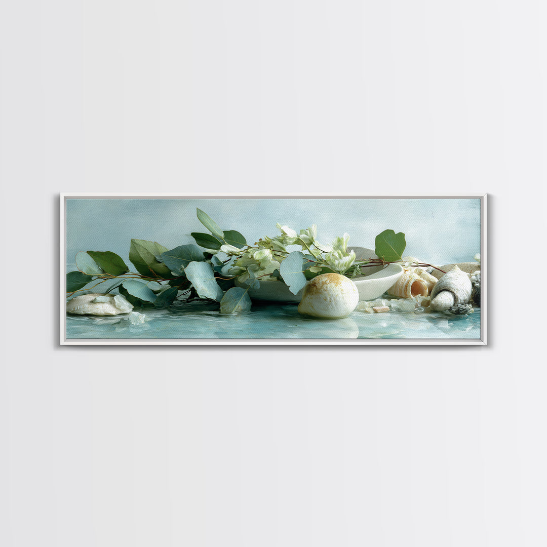 Lemon and Botanical Still Life Canvas Print, Bathroom Art, Neutral Decor, Bathroom Decor, Fine Art, Spa, Wall Art, Home Decor, BAT-3x1-22