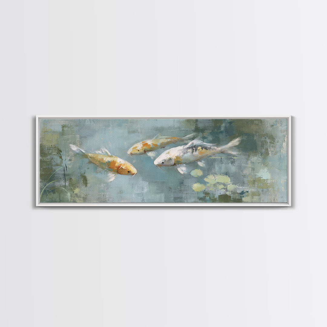 Minimal Koi Fish Swimming Through Clear Water Canvas Print, Bathroom Art, Bathroom Wallpaper, Bathroom Decor, Fine Art, Spa, BAT-3x1-24
