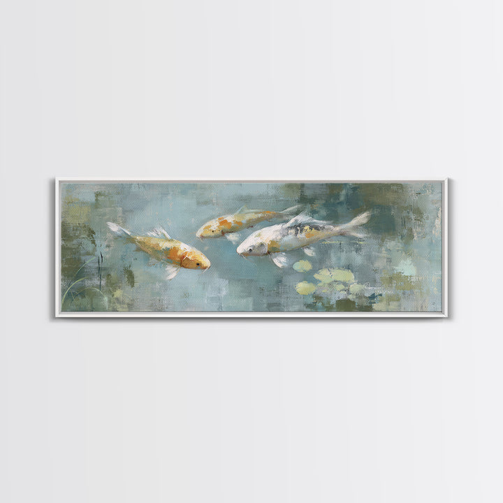 Minimal Koi Fish Swimming Through Clear Water Canvas Print, Bathroom Art, Bathroom Wallpaper, Bathroom Decor, Fine Art, Spa, BAT-3x1-24