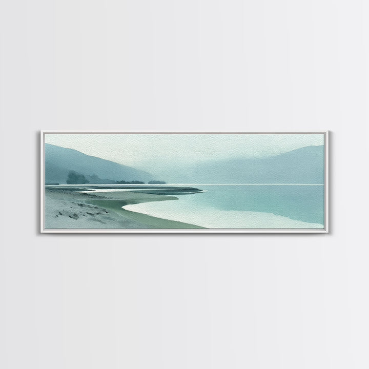 Misty Lake Scene Canvas Print, Bathroom Art, Dog Portrait, Bathroom Decor, Spa, Minimalist Wall Art, Bathroom Wallpaper, BAT-3x1-25