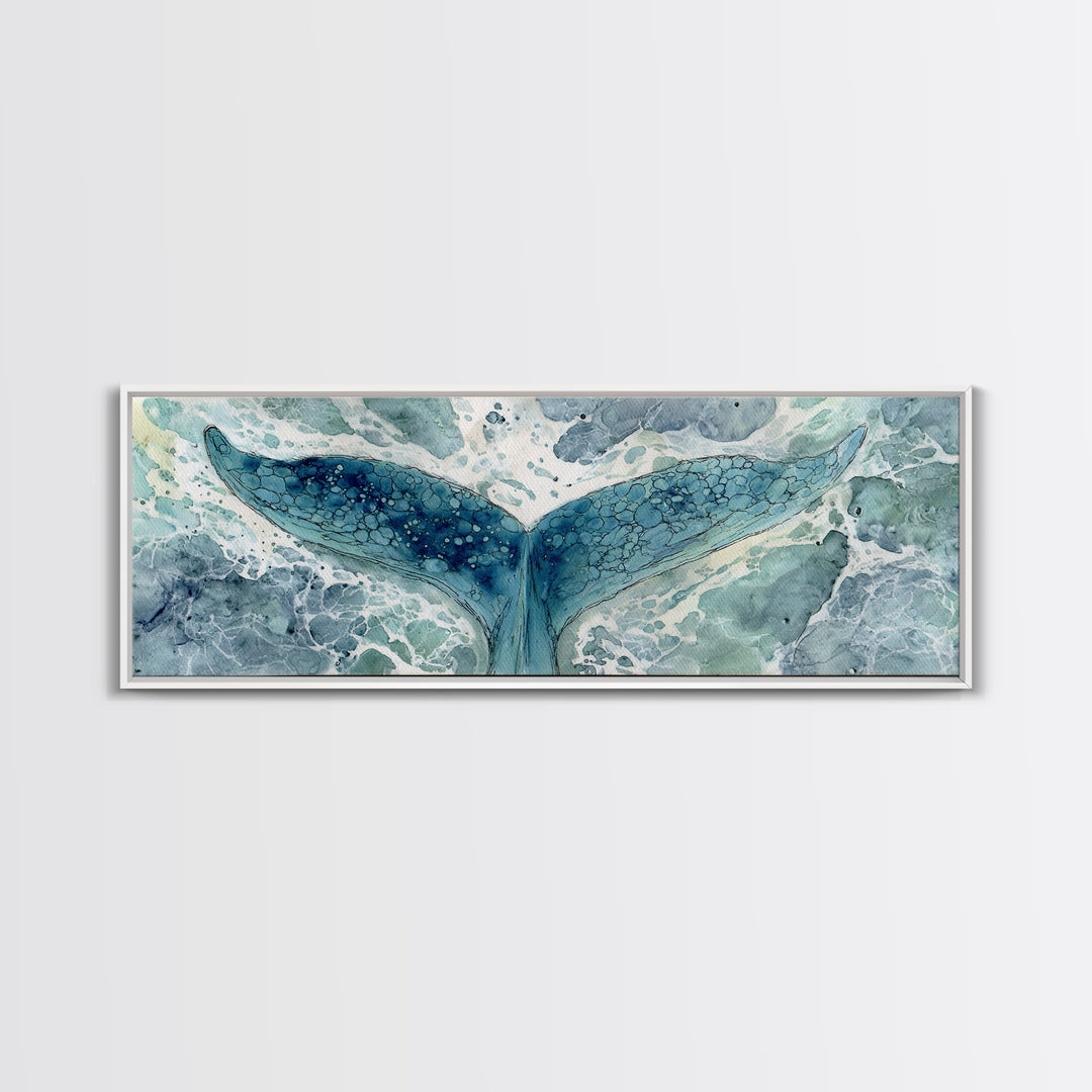 Watercolor Whale Tail Canvas Print, Bathroom Art, Fine Art Print, Bathroom Decor, Fine Art, Spa, Poster, Digital Art, BAT-3x1-31