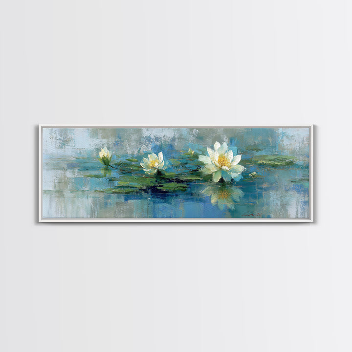Lotus Flower Floating on Calm Water Canvas Print, Bathroom Art, Trendy Wall Art, Bathroom Decor, Fine Art, Spa, BAT-3x1-36